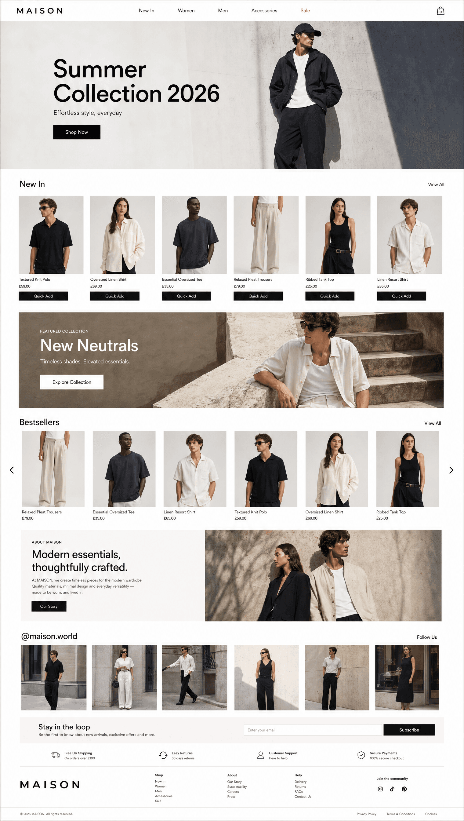 Website design for clothing brand