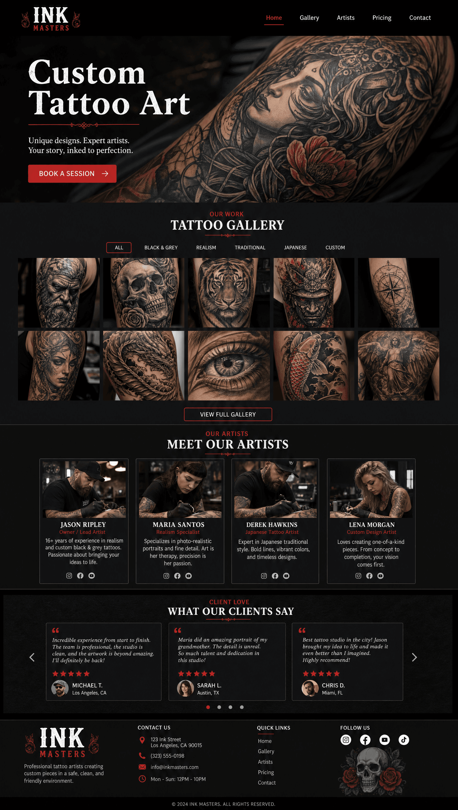 Website design for tattoo studio