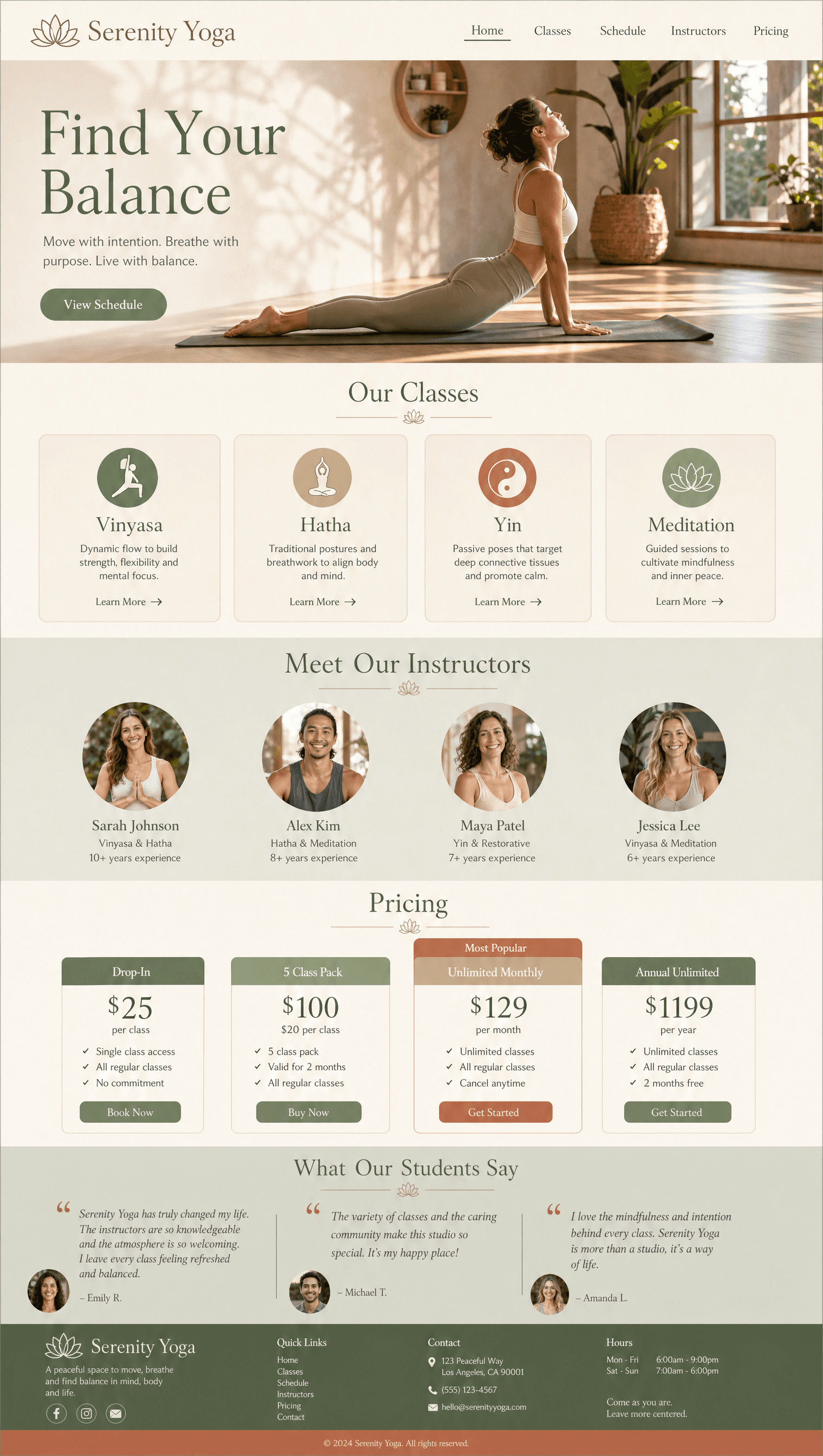 Website design for yoga studio
